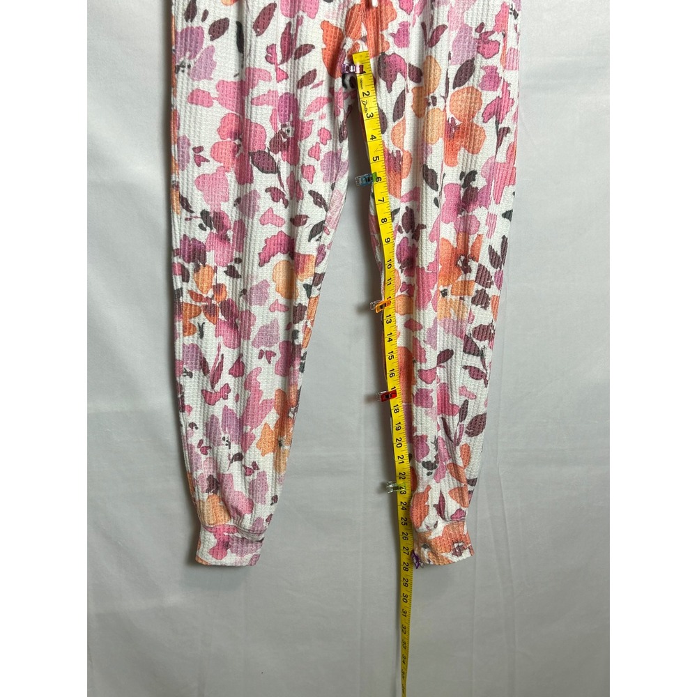 PJ Salvage Waffle Knit Floral Pajama Set Pink Orange V-Neck Jogger Loungewear - Picture 7 of 13